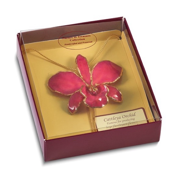 Lacquer Dipped Cattleya Orchid Pendant Necklace - Picture 8 of 10